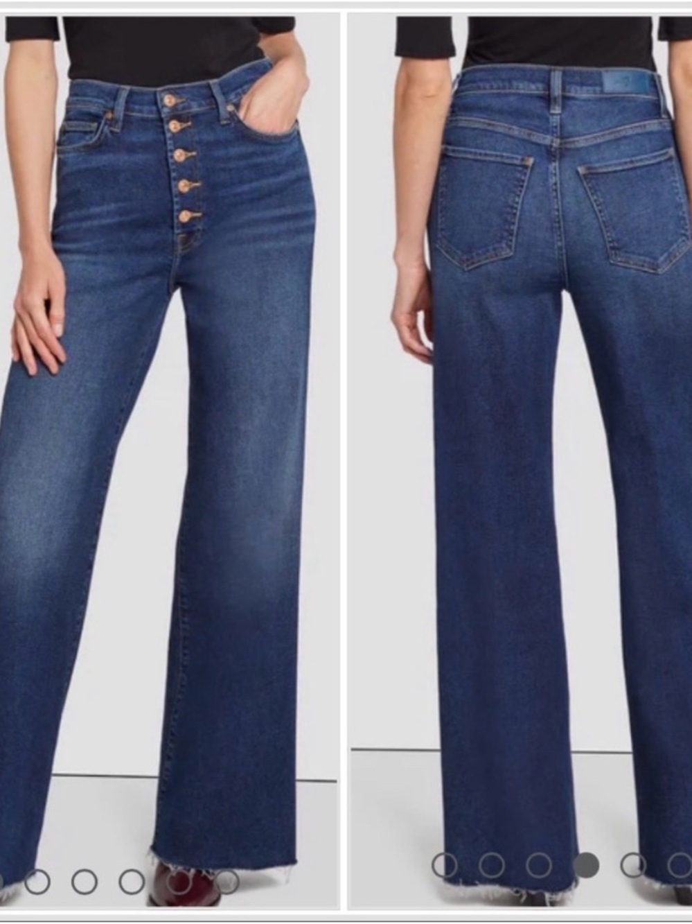 7 For All Mankind Dark Blue High-Rise Wide-Leg Button-Front Jeans